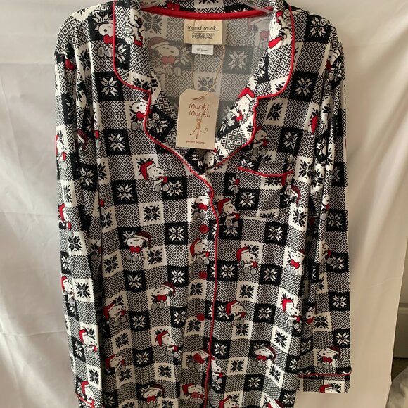 MUNKI MUNKI X PEANUTS Snoopy Snowflake Holiday Sleep Shirt Dress Sz LARGE - Picture 4 of 5